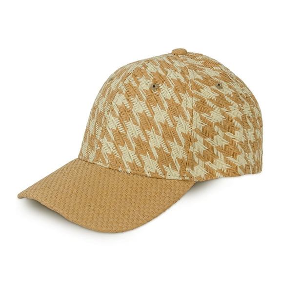 MAGID HOUNDSTOOTH STRAW BASEBALL CAP WITH SOLID BRIM