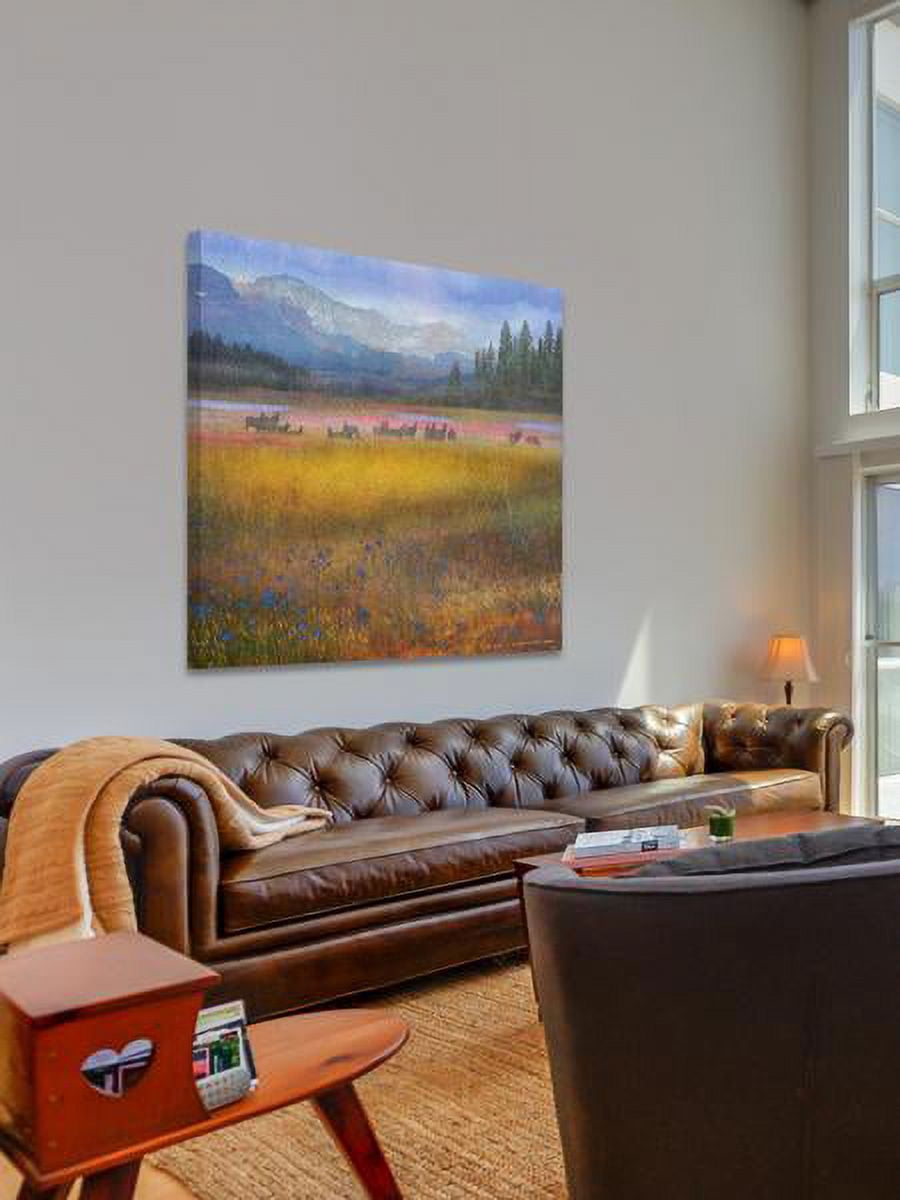 "Flowered Meadow Elk" Painting Print on Wrapped Canvas