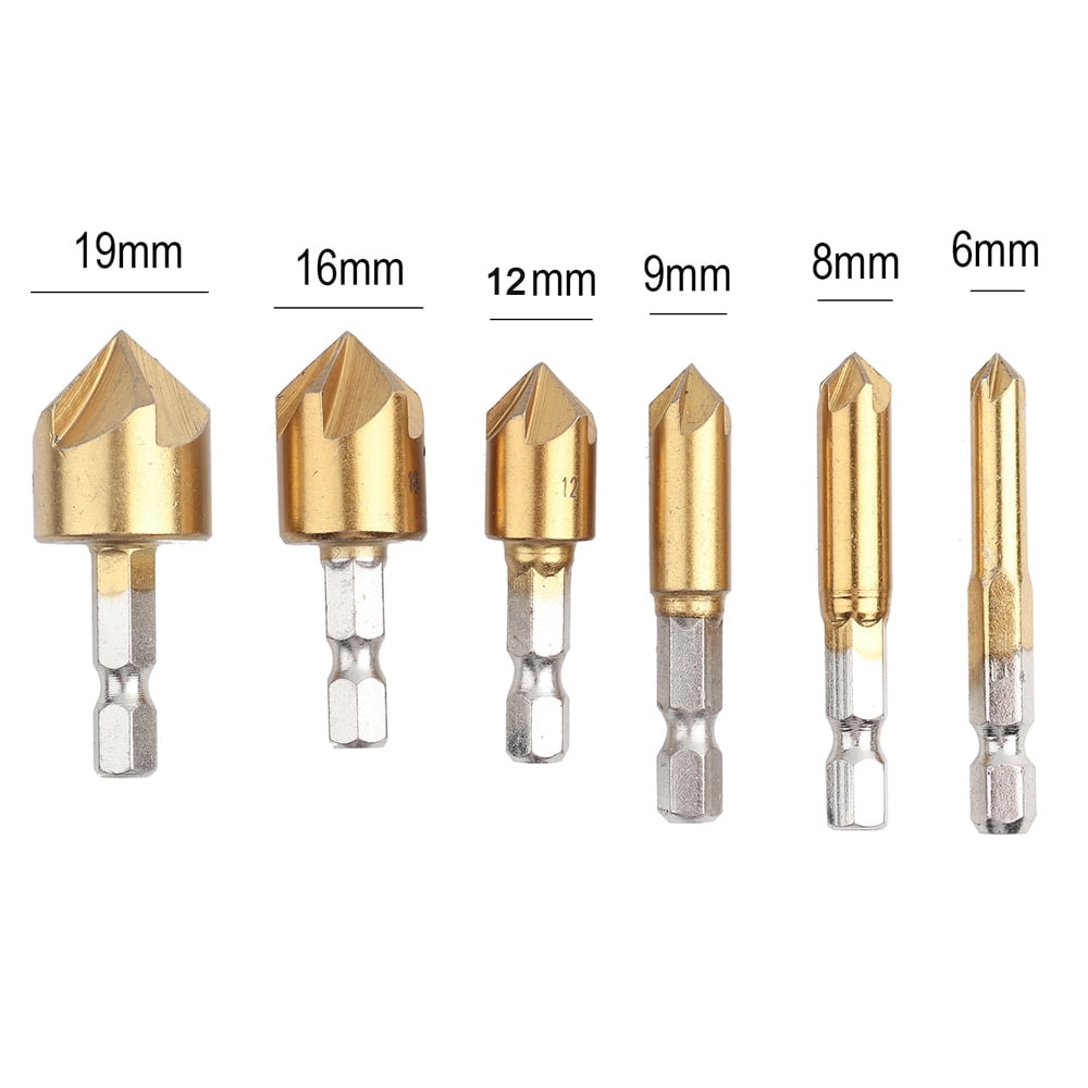 Plastic Counter Sink Bit For Board Of Low Hardness Such As Wood 6mm-19mm 6pcs Chamfer Drill Bit 