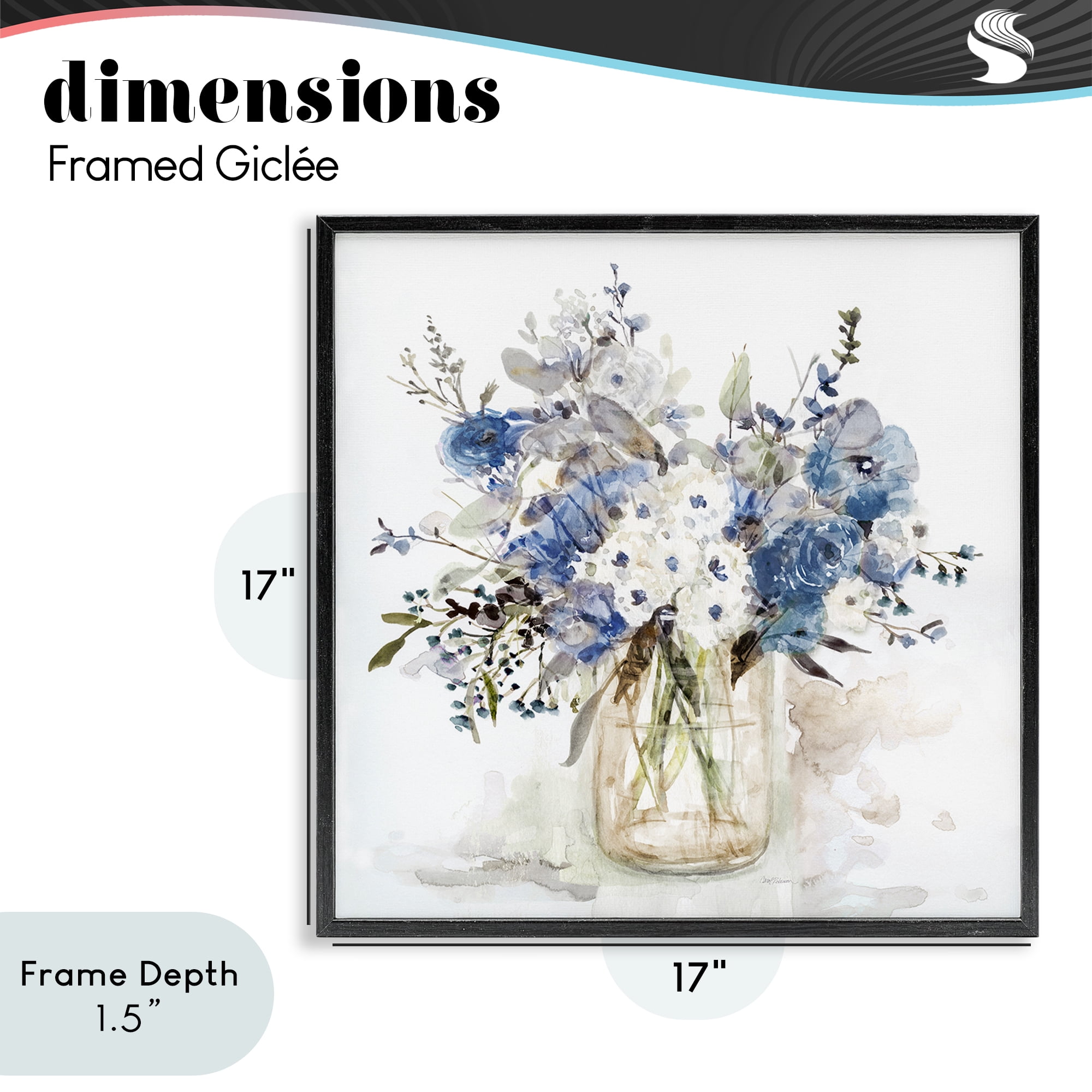 Stupell Industries Blue & White Spring Flowers Black Framed Giclee Art, design by Carol Robinson
