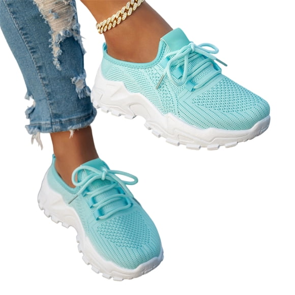 HTHLVMD Women's Casual Platform Sneakers, Breathable Mesh Chunky Dad Shoes, Women's Mesh Orthopedic Running Walking Sneakers Lightweight Breathable Lace Up Tennis Sneakers, Light Blue 9.5
