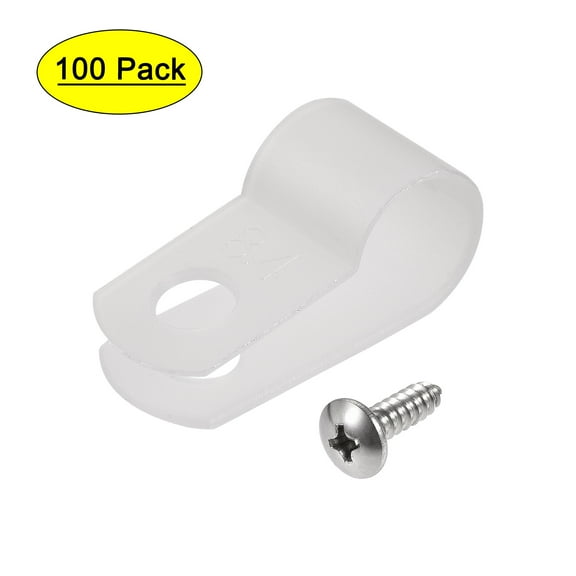 8.4mm Nylon R Type Cable Clip Wire Clamp with Screws White 100 Pieces