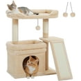 thumbnail image 1 of Small Cat Tree for Indoor Cats, Cat Tower with Natural Scratching Posts & Ladder, Cat Condo, Cozy Top Perch, Furr Hanging Balls, Beige, 1 of 6