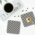 thumbnail image 5 of Fuzoiu Black and White Checkerboard Print Leather Coasters Set,Drink Coasters Set of 6,for Tabletop Protection, Durable PVC Coasters,Home Décor and Housewarming Gift,Square, 5 of 7