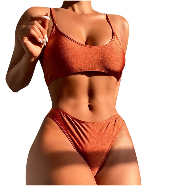 Conjunto de bikini de moda para mujer Traje de baño de dos piezas Tirantes de color sólido Traje de baño Ropa de playa Fridja nalpqowj60243