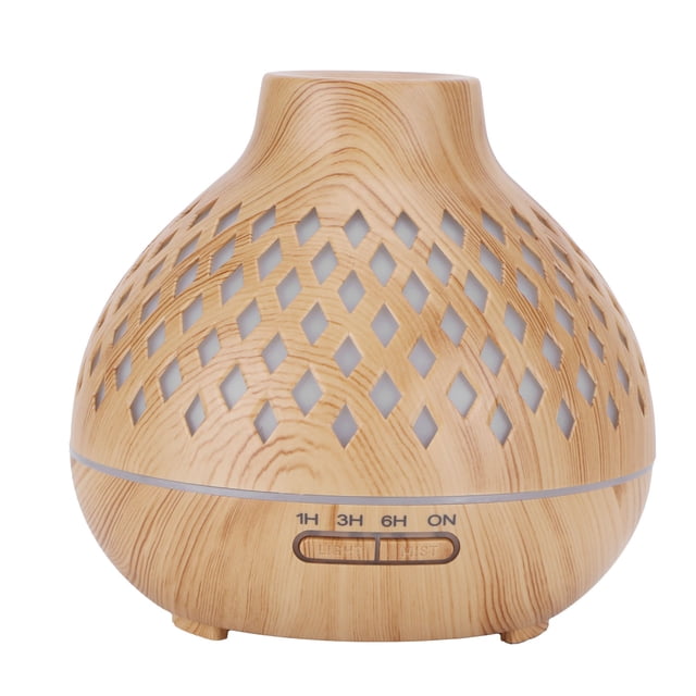400ml Light Wood Grain Air Diffuser Electric Aroma Humidifier with Ambient Night Lamp 100‑240VUK Plug