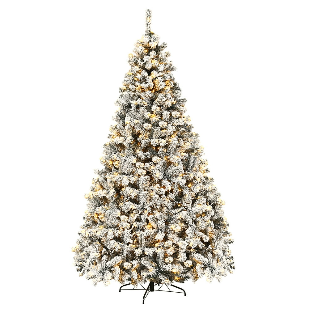 Costway 9ft PreLit Premium Snow Flocked Hinged Artificial Christmas