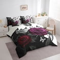 thumbnail image 3 of Homewish Valentine'S Day Rose 7 Pieces Bedding Comforter Set,Vintage Gothic Butterflies Full Bedding Set,Red Flower Floral Fitted Sheet Flat Sheet For Men Women,Luxury Bedroom Decor Reversible, 3 of 8