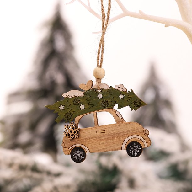 Año Nuevo 2022, adorno de árbol de Navidad de madera Natural, colgantes colgantes de Navidad, campana de árbol de Navidad de estrella, adornos navideños para Navidad