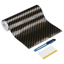 1 Set Carbon Fiber Vinyl Wrap 3.94" x 5ft Self-Adhesive Car Sticker Waterproof Wrap Roll for DIY Decor Automotive Exterior Interior Protection with Scraper Tool, Black Golden