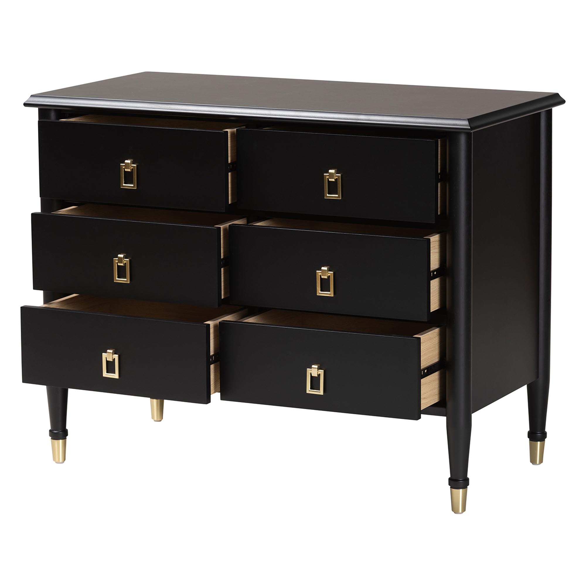Baxton Studio Tamra Art-Deco Chest, 6-Drawer, Black