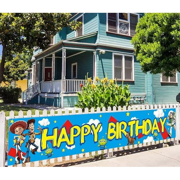 Cartoon Toy Birthday Yard Sign Story Banner Party Supplies Happy Birthday Party Decorations Backdrop 9.8 X 1.6 ft