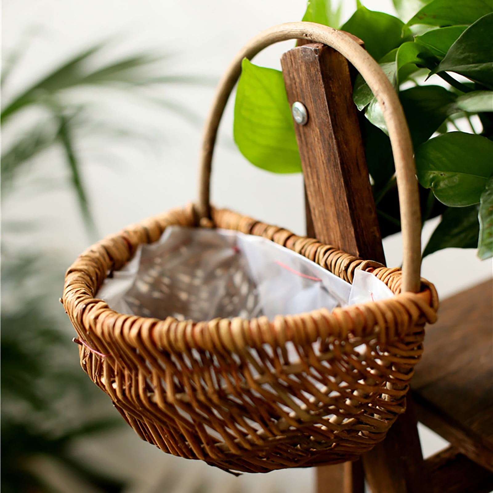 Visland Rattan Wicker Hanging Planter, Half Round Rattan Planter