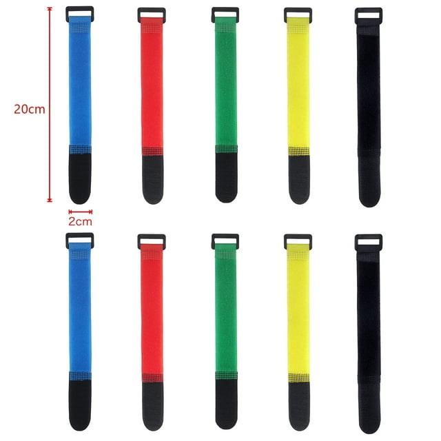 10Pcs Nylon Cable Ties Reverse Buckle Strap 2cm Width Reusable Magic Self Adhesive Tape Fastener Hook Loop Fixed Strap Durable 20x2cm-Mixed color 10Pcs