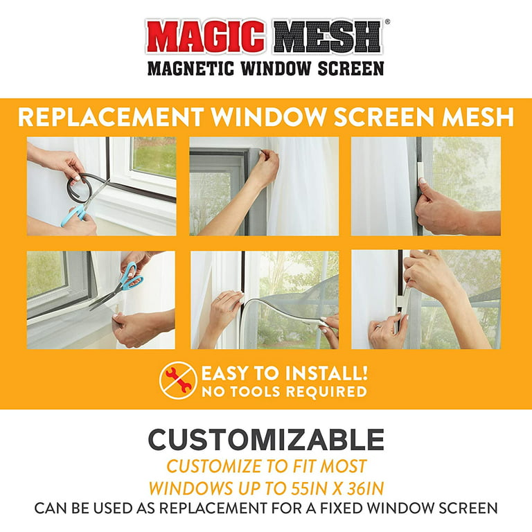 Magic Mesh Magnetic Window Screen- DIY Custom Window Screen, Suitable for  Most Windows up to 55 in x 36 in