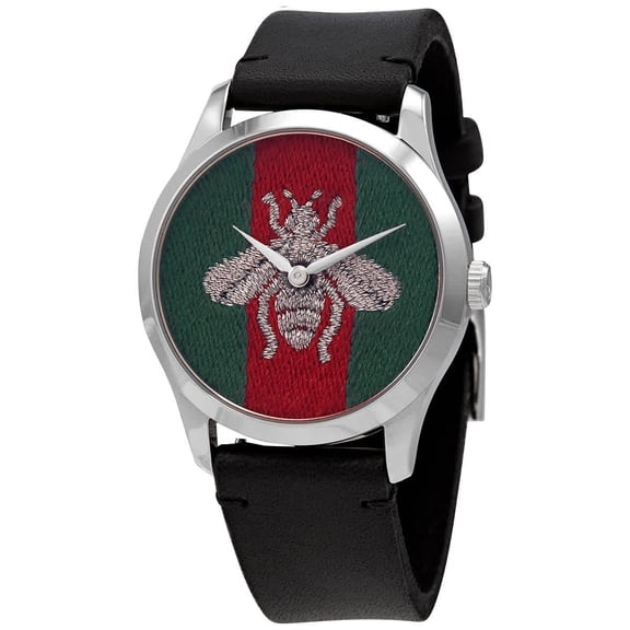 Gucci G-Timeless Green and Red Bee Dial Leather Men's Watch YA1264149