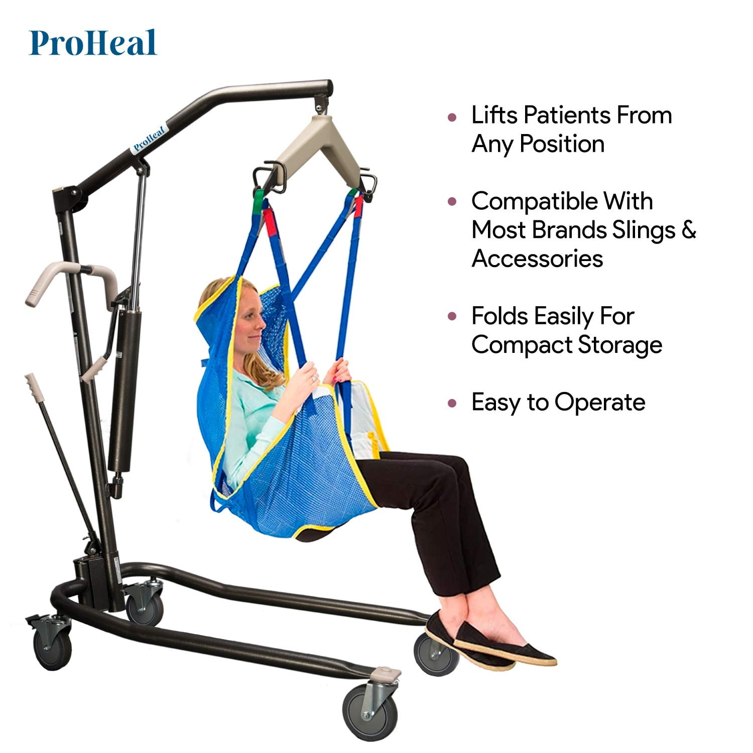 ProHeal Hydraulic Patient Lift (High wt. cap) Patient Lifter for the Elderly - No Electricity Needed