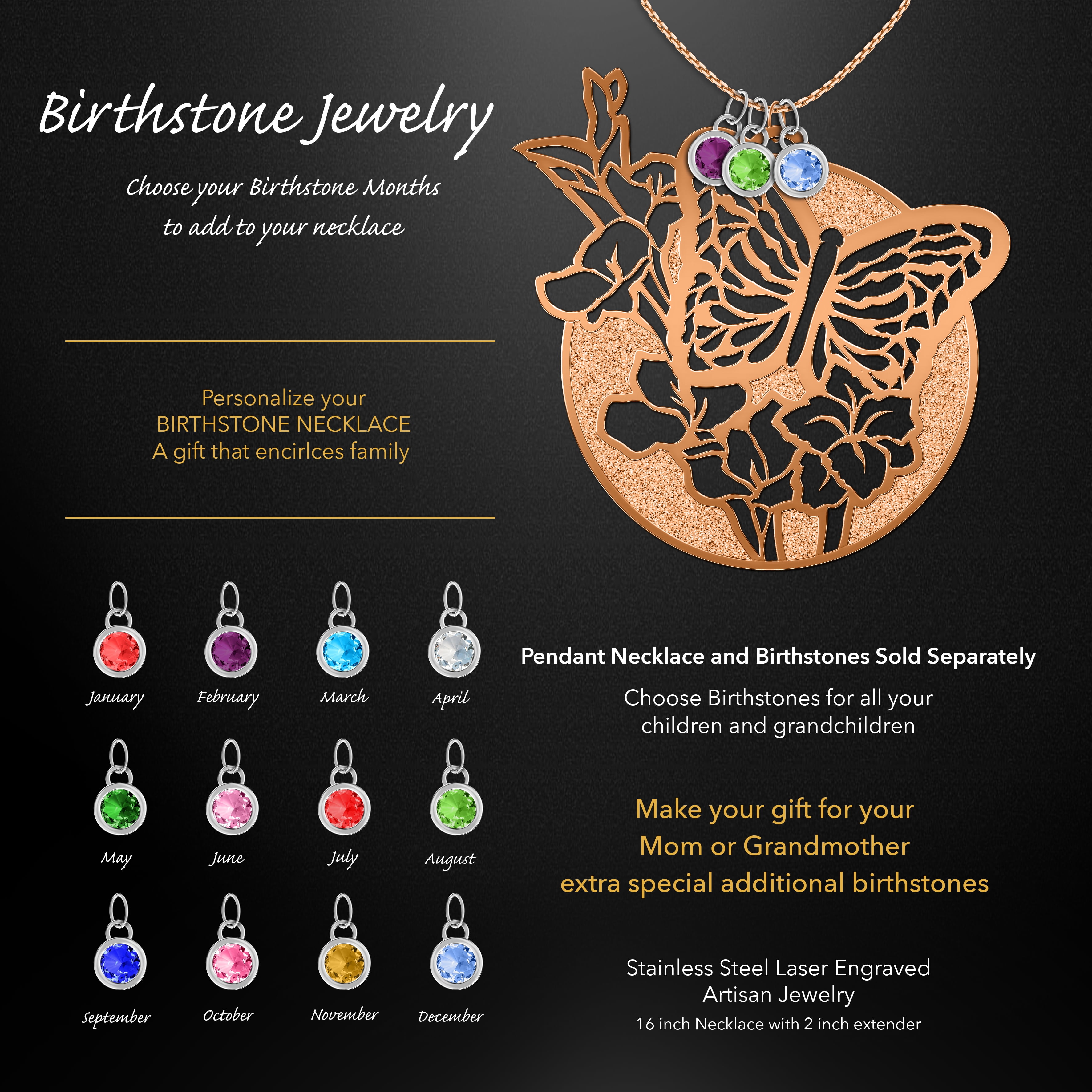 Butterfly necklace shop with birthstones