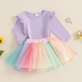 thumbnail image 2 of Odeerbi Toddler Girls Two Pieces Skirt Set Solid Color Tops Rainbow Tulle Tutu Skirt Set New Casual Baby Sweet Cute Solid Color Flying Sleeve Top Colorful Mesh Short Skirt Set Purple, 2 of 9