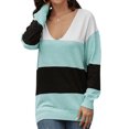 thumbnail image 4 of Women Striped Print Color Block Deep V Neck Long Sleeve Knitted Shirt, 4 of 5