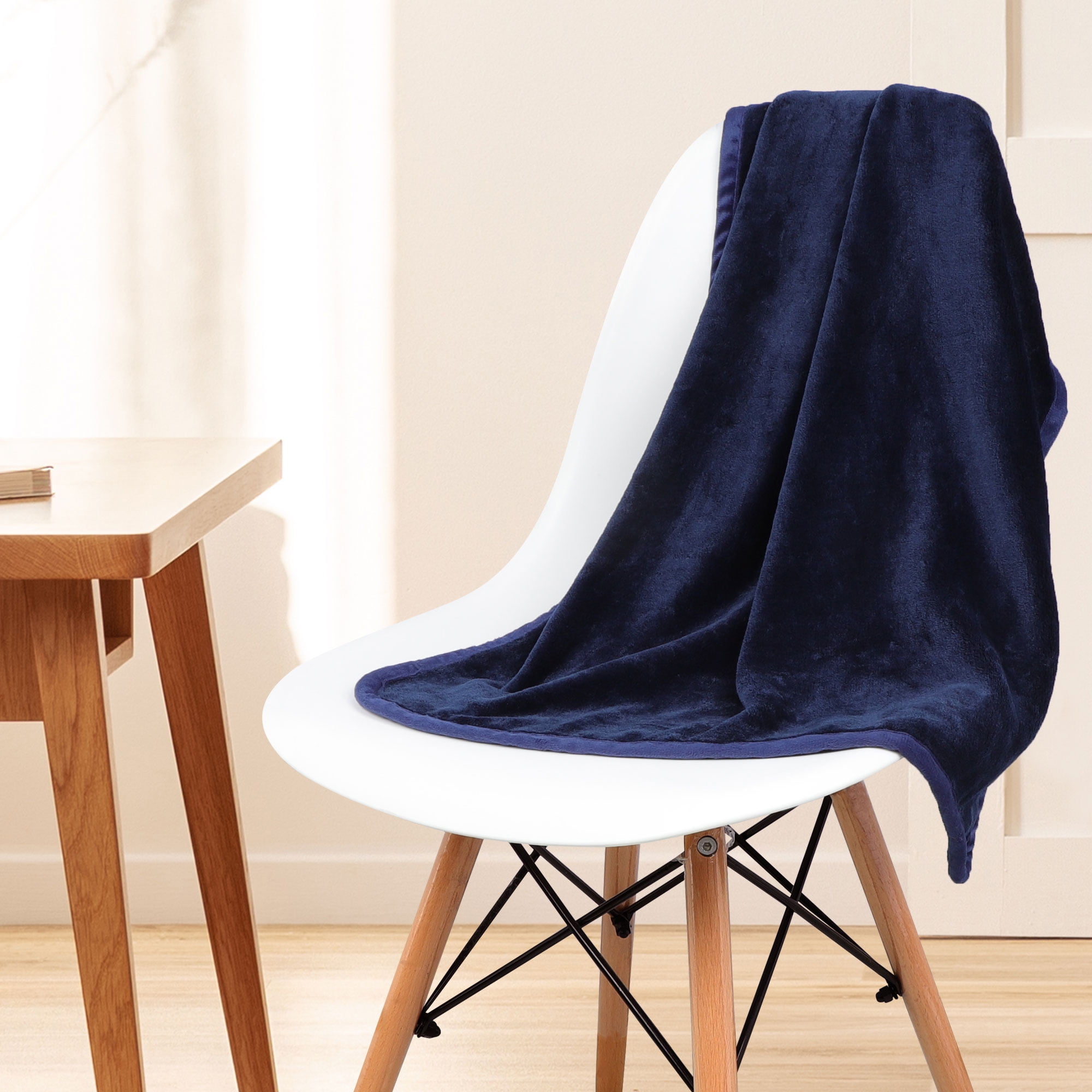 Unique Bargains Flannel Fleece Blanket Soft Luxury Hemmed Navy Blue 30"x40"