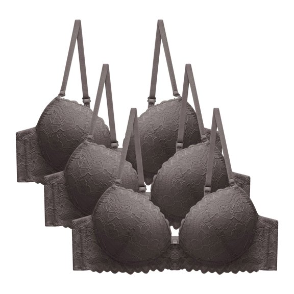 YWDJ Bras for Women Push up and Padded Comfy Bras No Wire Lounge Bras Adjustable Straps Half Cup Hollow Comfortable Bras Padded Lace Comfy Bras Wrap Solid Bras Coffee 36