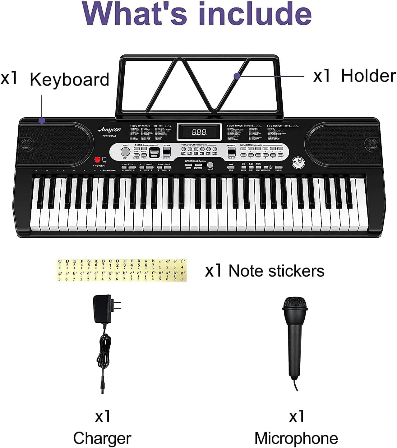 Digital Multifunction Keyboard Piano 61 Key Electric Piano with Microphone LCD Display Keynote Stickers Portable MP3 USB MIDI Microphone Feature