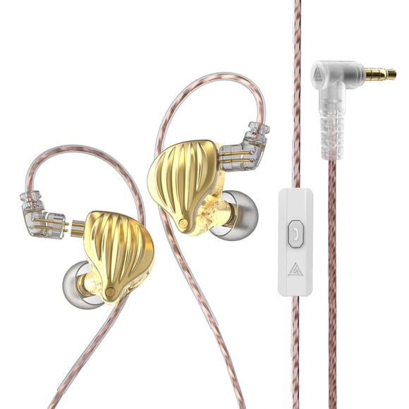Methold Auriculares intrauditivos con cable de 3,5mm con cancelación de ruido, auriculares dinámicos de 2 pines para correr, caminar, Electrónica Oro con micrófono