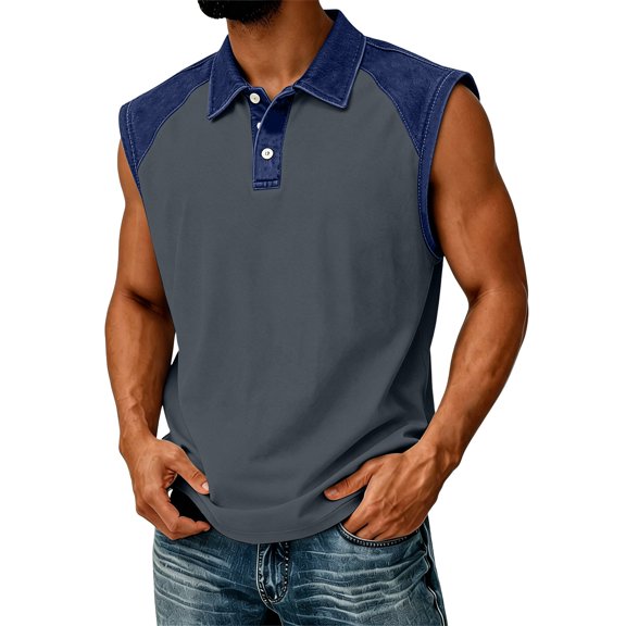 Collared Sleeveless Shirts for Men Casual Summer Cut Off Tank Tops Button Golf Casual Workot Tops for Daily Wear