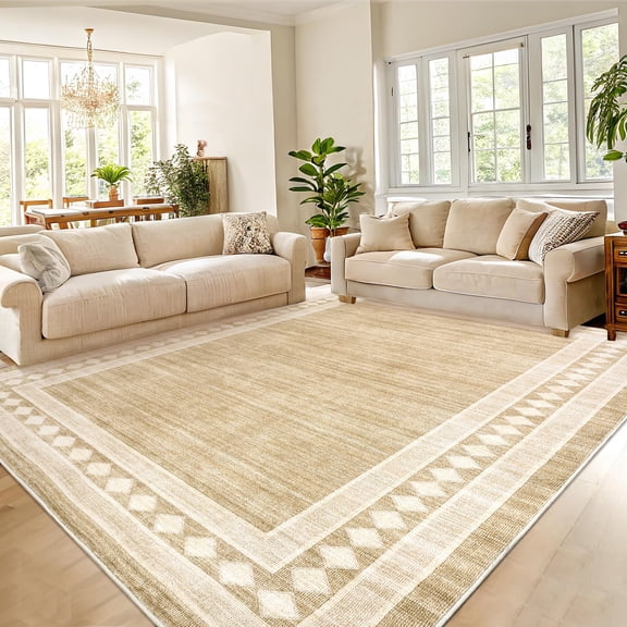 FairOnly 5'x7'Modern Non Slip Stain Resisitant Area Rug for Living Room Soft Low Pile Solid Color Rug for Bedroom Dining Room, Light Brown