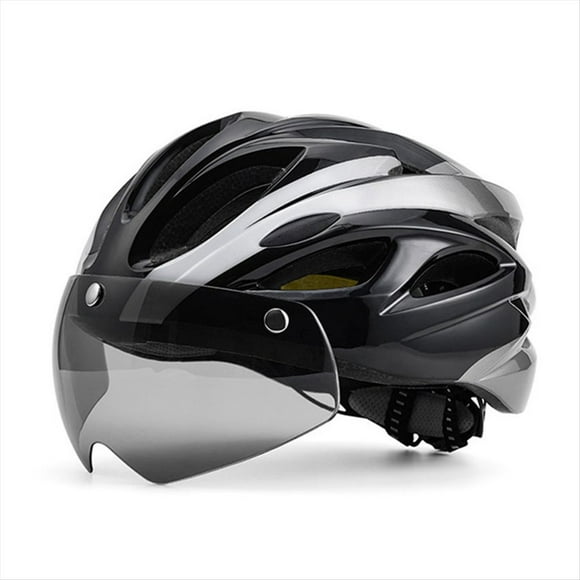 Casco de Bicicleta, Casco de Bicicleta con Gafas de Luz Trasera Casco de Bicicleta de MontañA Ajustable para Adultos Hombres Mujeres Gris
