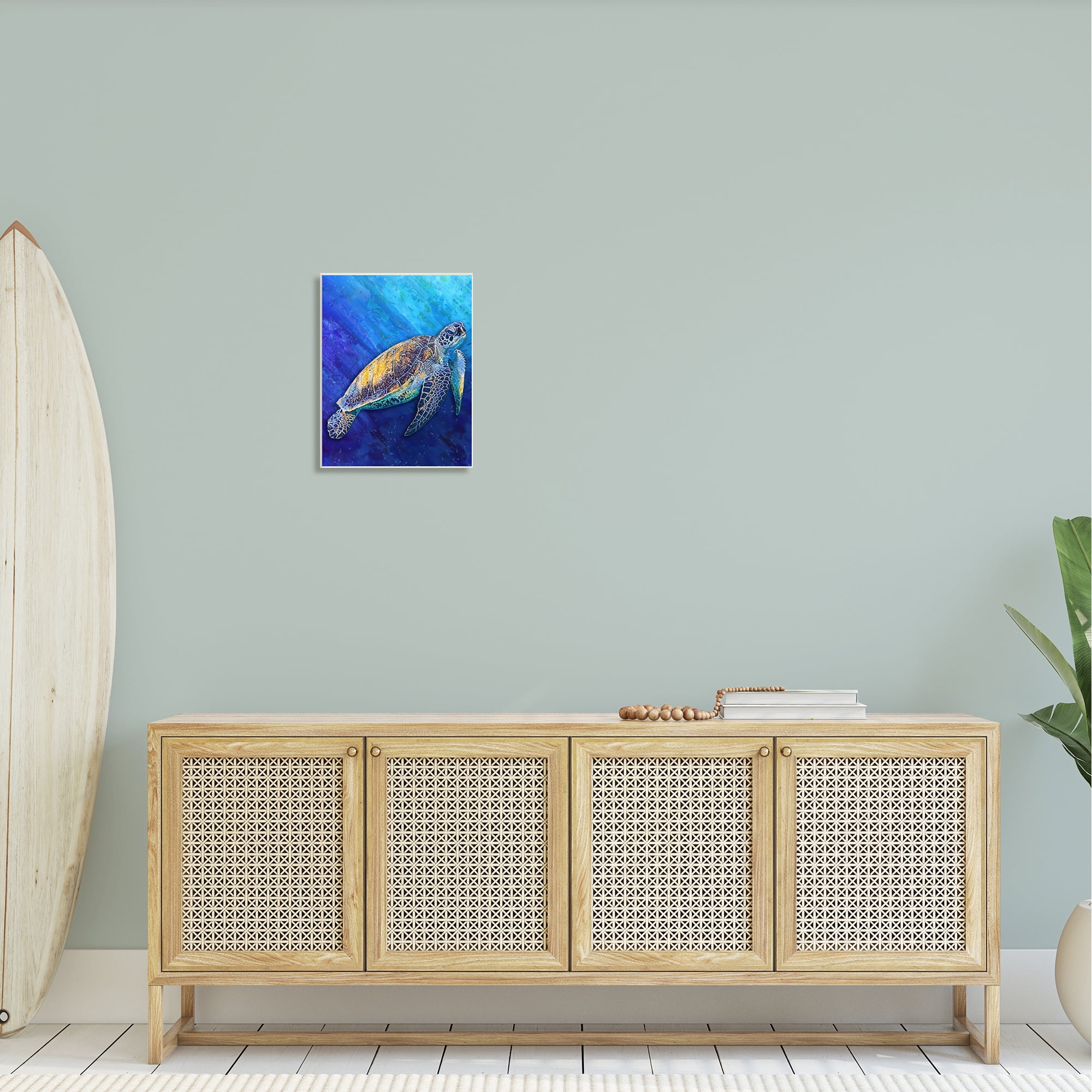 Stupell Industries Sea Turtle Swimming Deep Blue Ocean Under Water Wood Wall Art, 13 x 19, Design by Alpenglow Workshop