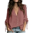 thumbnail image 3 of Horkkom Button Down Shirts for Women Long Sleeve V Neck Linen Shirts Trendy Solid Color Loose Casual Tops XXL, 3 of 7