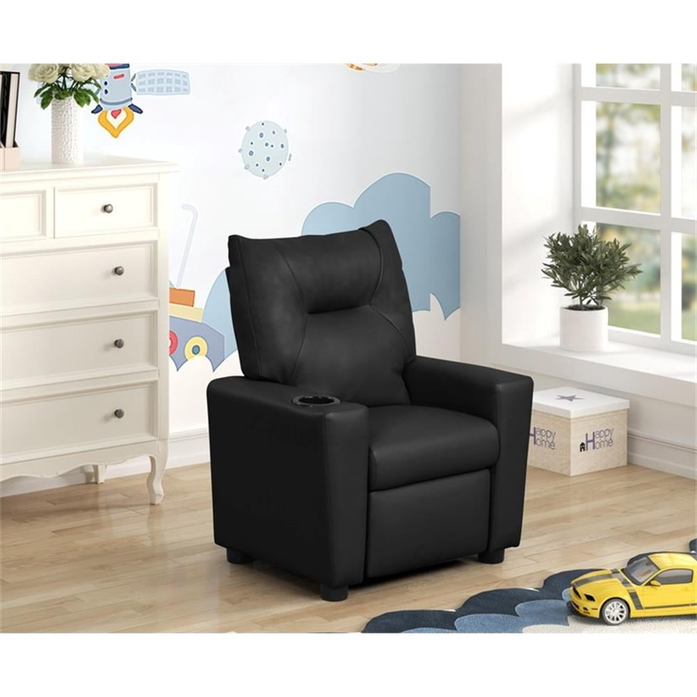 Perline 23"W Black PU Leather Kids Recliner Chair with Cupholder