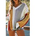 thumbnail image 4 of POGLIP Chandail en Tricot Patchwork V Col Bloc de Couleur Multicolore pour Femmes, 4 of 6