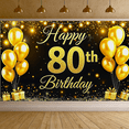thumbnail image 6 of Sparkling Black Background Happy 80th Birthday Banner with Golden Balloons and Presents Party Supplies Photography Props Birthday Decoration Backdrop Decorations, 6 of 8