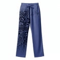 thumbnail image 2 of Men's Slub Linen Straight Leg Casual Pants With Vintage Print Blue M, 2 of 4