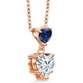 thumbnail image 4 of Gem Stone King 18K Rose Gold Plated Silver Blue Created Sapphire Pendant with Chain Set with Moissanite (2.30 Cttw), 4 of 5