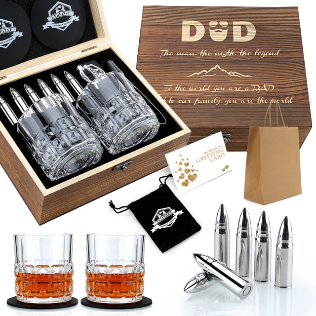 Set de regalo de whisky EXREIST con piedras y vasos de acero inoxidable