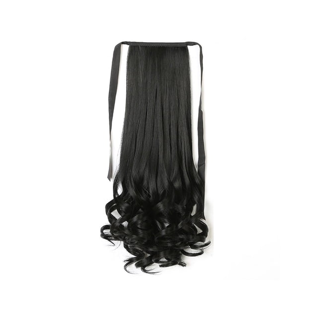Peluca de cola de caballo, pelucas realistas de fibra de alta temperatura, peluquín rizado Artificial, resistente al calor, Invisible, sin Cuidado del cabello negro natural, alargamiento 58 cm Minnieouse CE014651-10