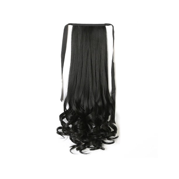 Peluca de cola de caballo, pelucas realistas de fibra de alta temperatura, peluquín rizado Artificial, resistente al calor, Invisible, sin Cuidado del cabello negro natural, alargamiento 58 cm Minnieouse CE014651-10