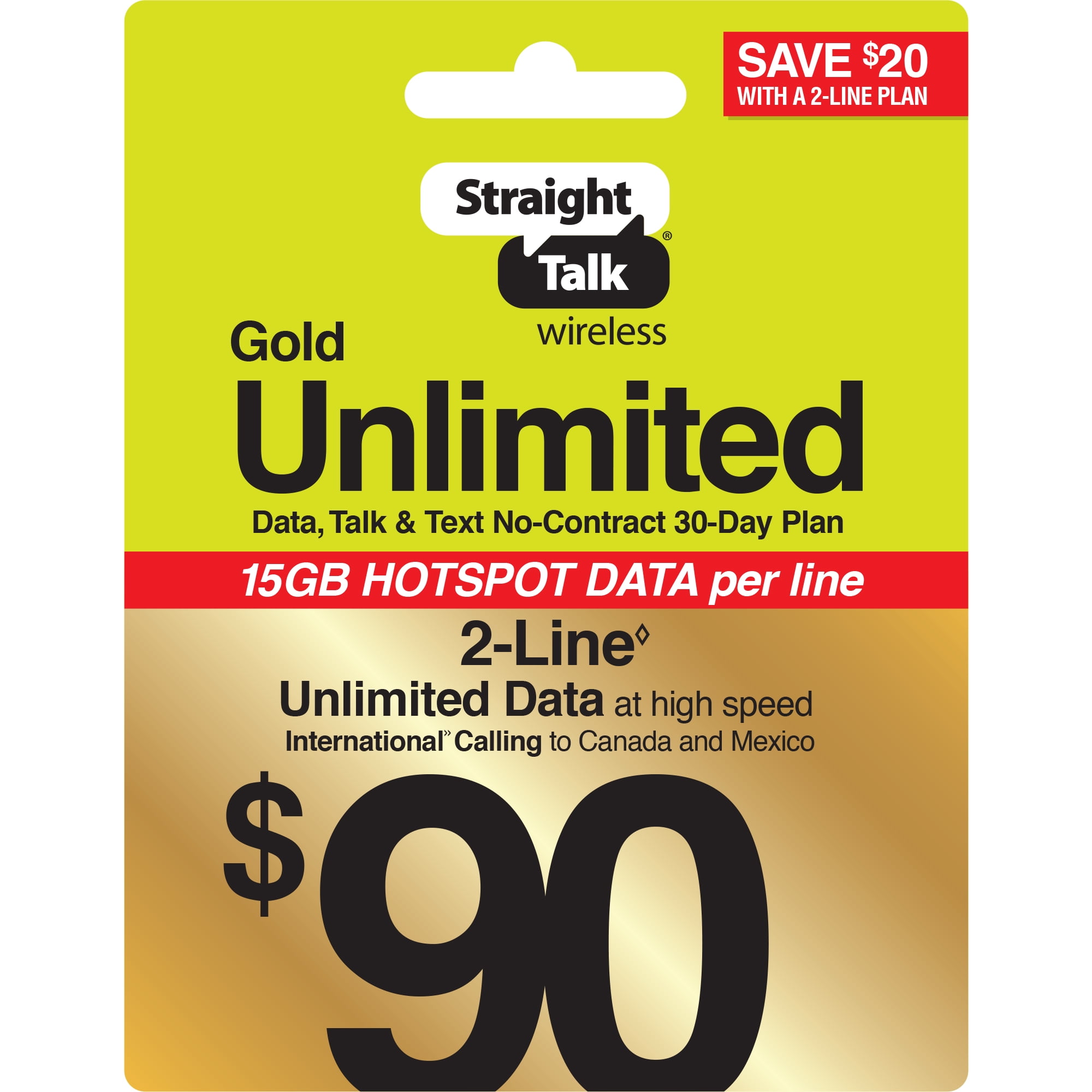 Straight Talk $55 Gold Unlimited Talk, Text & Data 30-Day Prepaid Plan +  15GB Hotspot Data + Cloud Storage & Int'l Calling e-PIN Top Up (Email  Delivery) - Walmart.com