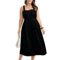 thumbnail image 2 of Mceream Women's Plus Size Spaghetti Strap Midi Dress, Smocked Waist Flowy A-Line Dress, Lightweight Cotton Blend for Casual, Beach, Vacation, Summer Black M, 2 of 5