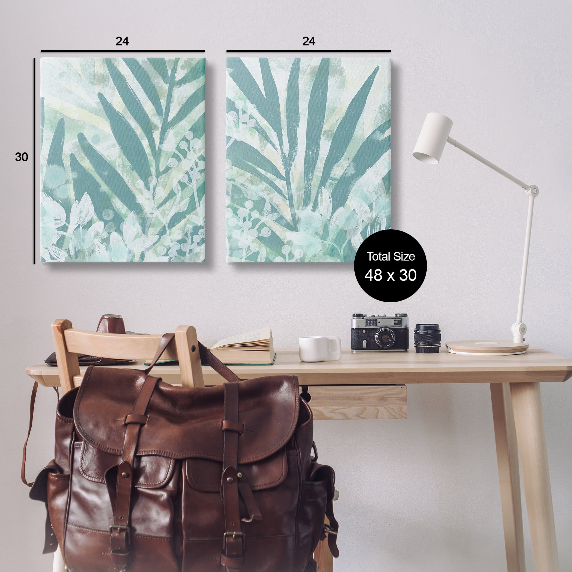 Stupell Industries Teal Palm Fronds Plants & Flowers Painting Wrapped Canvas Art Print Wall Art, 24 x 30, Set of 2