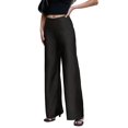 thumbnail image 2 of Women Satin Wide Leg Pants Hidden Elasticized Waistband Silk Casual Long Flowy Loose Trousers Black S, 2 of 7