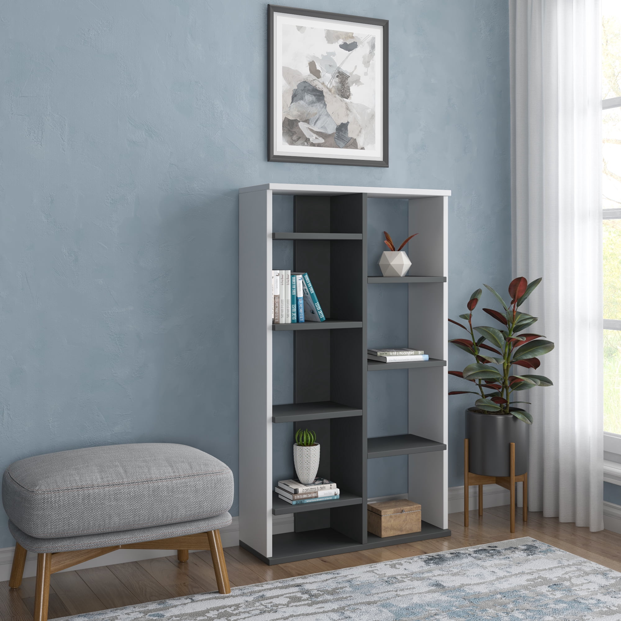 Ada Home Decor Keota Multiple Tier Open Shelf Modern Bookcase, Anthracite/White