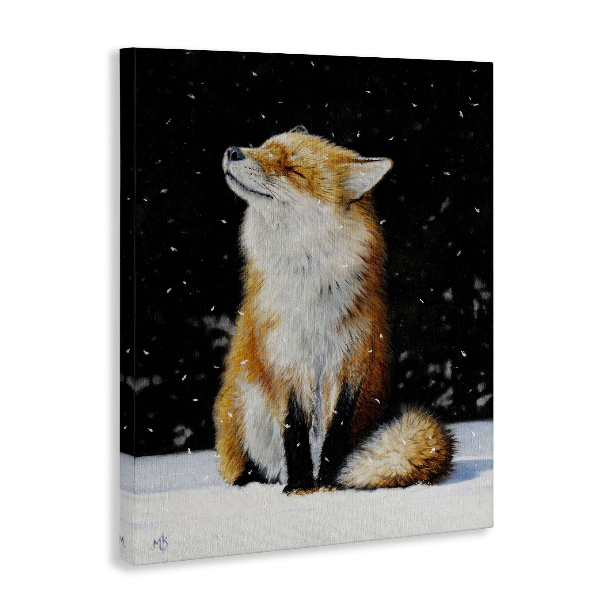 Stupell Industries Blissful Fox with Snowflakes Animals Painting Wrapped Canvas Art Print Wall Art, 30 x 40