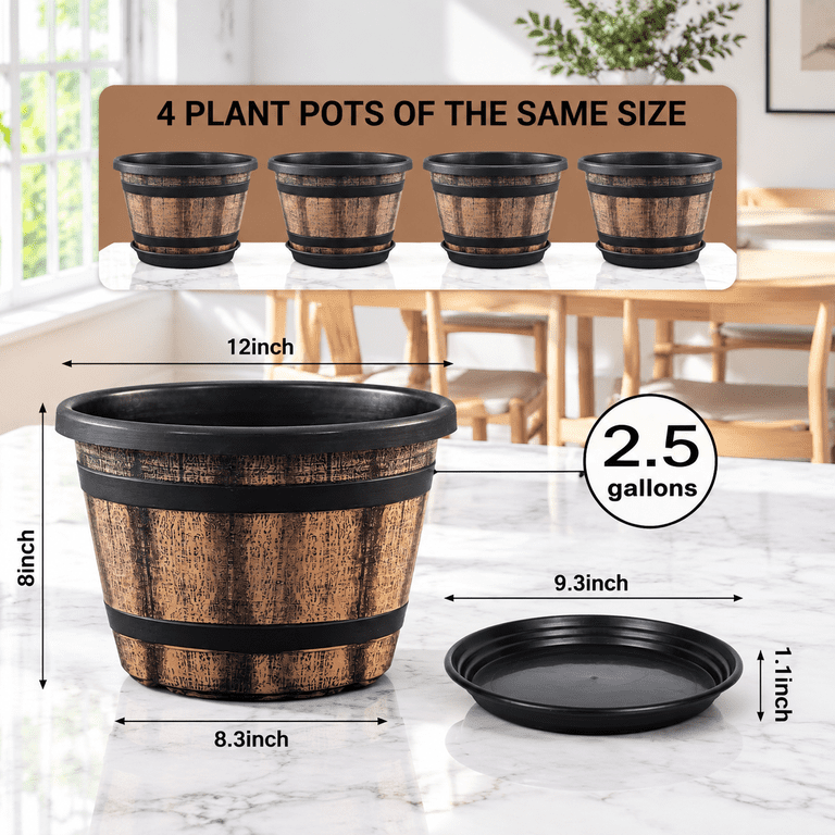 Plant Pots Set Of 4 Pack 12 Inch Large Planters With Drainholes ...