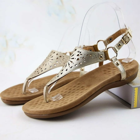 

PEASKJP Sandals for Women Casual Summer Women Summer Solid Casual Open Toe Wedges Soft Breathable Shoes Sandals Platform Sandals Gold 8.5