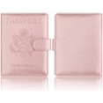 thumbnail image 5 of Funda de cuero para pasaporte, billetera de viaje con bloqueo RFID para pasaporte/tarjeta de crédito/boleto aéreo(rosa claro), 5 of 5